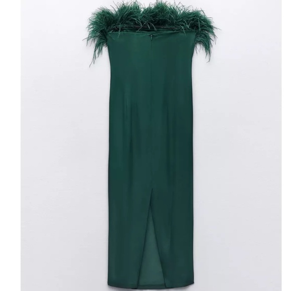 ZARA WOMAN MIDI STRAPLESS SATIN FEATHER DRESS BOTTLE
GREEN - Picture 2 of 7